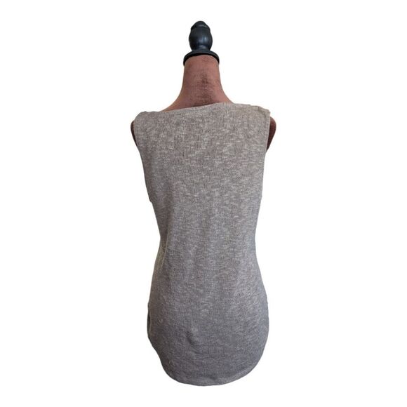 Olivia moon taupe tunic vest cotton blend size M crochet flower collar - Picture 3 of 6
